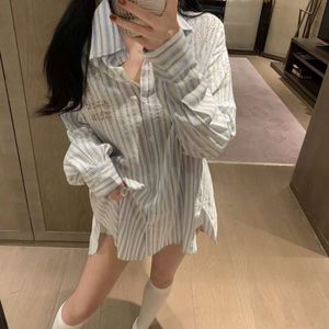 Mm24 Spring/summer Heavy Industry Hot Rolled Diamond Letter Temperament Sweet Style Slim Long Sleeved Shirt