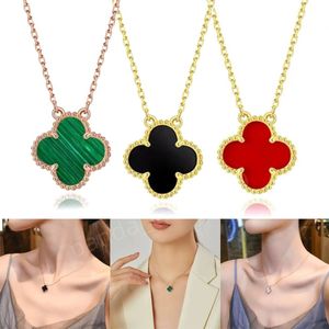 Fashion vanclef necklace classic brand designer necklace for woman 18K gold plated onyx agate jewelry Valentines Day gift four leaf clover necklace