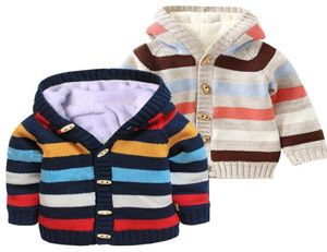 Cardigan suéter de cardigan criança menino garoto infantil arco -íris algodão listrado garotas de inverno cardigan lã forrada malha quente roupas lj21471973
