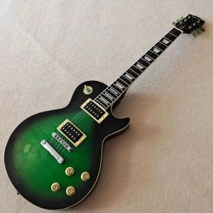 Guitar clássico da marca elétrica guitarra luxuosa padrão de tigre verde superfície profissional de mogno entrega livre de madeira maciça para casa.