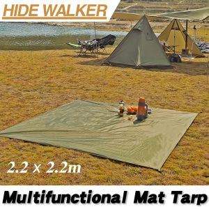 Pads Mini Tarp 2x2 Ultralight Camping Mat Tactical Tarp Army Green 210d Waterproof Picnic Mat Oxford 2x2m Tent Ground Sheet Solo Camp