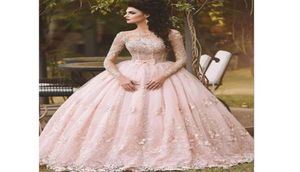 2019 Blush Pink Long Rleeves Sukienki balowa 3D Floral Floor Długość kulowa Arabska Hidżab muzułmanin Dubai okazja wieczorna sukienka formalna 3471750