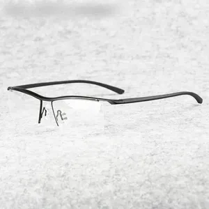 サングラスフレームウルトラライトピュアチタンビジネス半分光学メガネ処方眼鏡フレーム男性P8189
