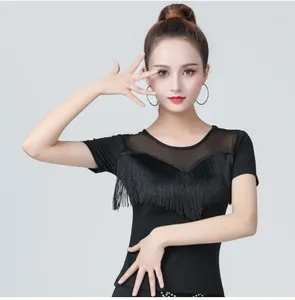 Stage Wear 2024 Adult Women Latin Tops Short Sleeved Tassel T-shirt Competition Dancewear Ballroom Samba Dancing Practice Costume