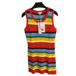 Women Long Knit Dress Fashion Rainbow Striped Sleeveless Knit Dress Designer Jacquard Logo Knitted Skirt