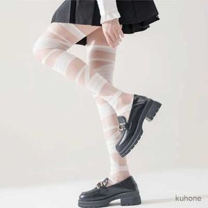 Calzini calzini da donna bandage strisce lunghe calze femminile giapponese lolita jk y2k sexy estate croce calze lunghe tube bianche calze bianche