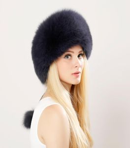 Inverno unissex genuíno raposa pêlo chapéu de pele de pele real com a coroa de couro da natureza grossa quente russa hat1469577