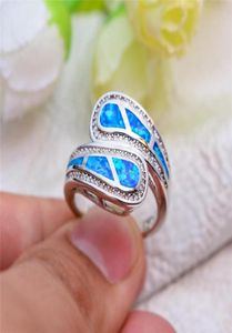 Eheringe weiß blaues Feuer Opal Infinity Ring Geometrische Stein Engagement Vintage Silber Farbe für Frauen Mode Schmuckwedding1506197