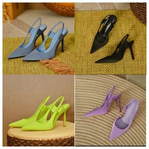 2024 top Designer High heels women's slim heels silk black blue pointed single shoes with a back strap and skirt and women's sandals with a wrapped head
