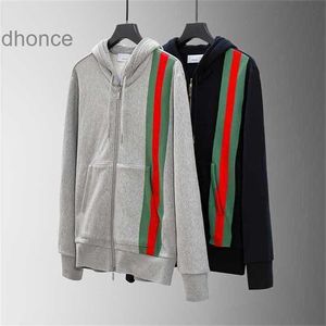 New Green and Red Stripe Trendy Tb Hoodie Large Size Autumn Men Womens Zipper Jacket