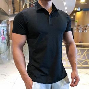 Men's Polos Tops Black Mens T-shirt Gym Male With Collar Tee Plain Polo Shirts Quick-drying Muscles Cool Chic Wholesale Slim Fit Xl Original