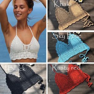 Crochet Bikini Top Triangle Black Woman Hollow Out Swimsuit Sexy Swimming Bra Large Female Swimwear S M L XL