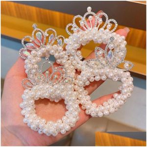 Hårtillbehör Pearl Head Rope Childrens Crown Headdress Princess Ring Rubber Band Flower Ponytail Scrunchies Accessory Drop Deliver Dhnvz