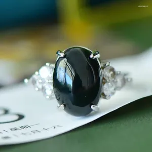Cluster Rings Natural Zircon Black Jade Ring Women Healing Gemstone Fine Jewelry Genuine Hetian Jades Nephrite Luxury Jadeite Adjustable