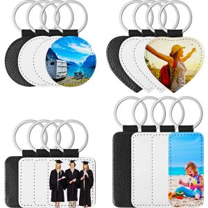 Anéis 16 peças sublimação em branco Keychain PU Chave de couro Chaves de transferência de calor Keyring Sublimação Chaves Diy Craft