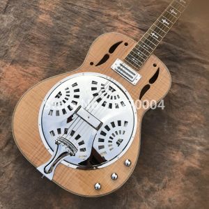 Cables Vintage Sunburst Flame maple top Grote Dobro Resonator Steel Electric Guitar Dobro Guitarra Mini Humbucker Pickup