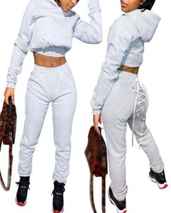 Women039S Tracksuits Autumn Spring spring Sleeve Hoodies Crop Top Hip Laceup joggers pants female thouse solid coll اثنين من قطعتين 6517527