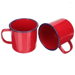 Кружки 2 шпильки кружка подарочная эмалевая чашка для туристического чайного кастрюли, выпить ретро -офис Красные стаканы