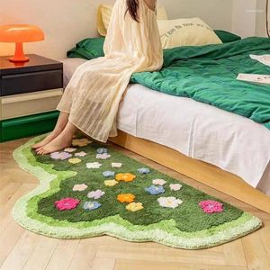 Teppiche grüne 3D Blumenwellenform Tufted Teppich Moosstil Rasflecken Teppiche Pflanzen Flur Fläche Fußboden Hauskunstdekorationen