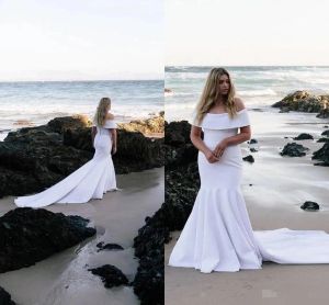 Plus Size Mermaid Wedding Dresses Elegant Off the Shoulder Chapel Train 2024 Simple Beach Wedding Bridal Gown