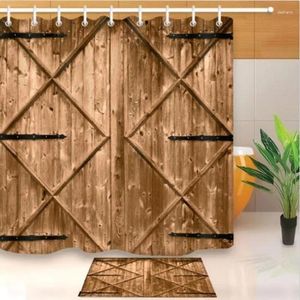 Shower Curtains 71" Creative Curtain Rustic Nail Wood Barn Door Bathroom Decor Waterproof Fabric