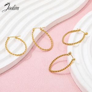 Hoop Earrings Joolim Jewelry High Quality PVD Wholesale Waterproof Classic Fashion Oval Shaped Twisted Stainless Steel Earring For Women