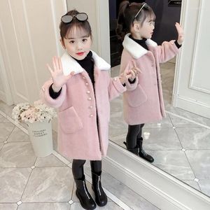 Jackets Pink Girls Winter Casacos imitados Mink Cashmere Kids Parkas Woolen Casat for Outerwear Crianças Crianças 4-14 anos