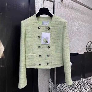 Women's Jackets designer 2024 Early Spring New Nanyou Cha Elegant Little Fragrant Wind Double breasted Pocket Green Woolen Short Coat VPW6