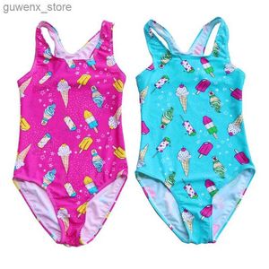 One-Pieces Girls Swimwear Bathing Suits Ice Print Kids Swimsuit One Piece Girl Swimsuit Monokini Cute Children One Piece Beachwear Y240412