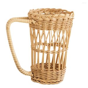 Teaware Sets Wicker Cup Holder Rattan Drink Glass Coffee Sleeve Reusable Insulated Mug