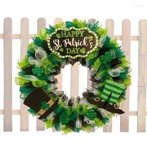 Decorative Flowers Irish Clover Door Wreath Artificial Green Leaves Patricks Day Shamrock Wreaths Festival Party Wall Welcome Signs Seasonal
