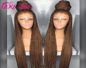 Stock Black Borgonha Brown Senegalês peruca sintética Branças de crochê Wig Full Lace Frontal Micro Braid Wig com Baby Hair3868782