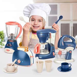 Mini Aparelhos domésticos Brinquedos de cozinha fingem brincar com um misturador de liquidificador de cafeteira e torradeira para crianças presentes de meninas 240407