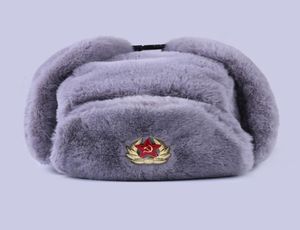 Sowjetisches Badge Ushanka Russische Männer Frauen Winterhüte Faux Rabbit Fur Armee Militär Bomber Hut Kosaken Trapper Ohrflap Snow Ski Cap 22665948