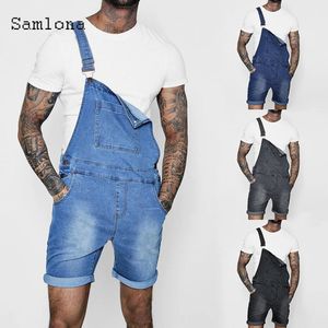 Jeans de verão Demin calças masculinas shorts shorts vestes moda tiras de tiras de traje masculino macacão macho macacão 240411