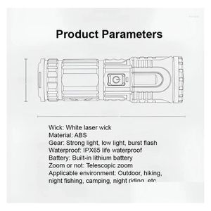 Ficklampor facklor ledde vit laser zoom USB laddningsbart litet handhållet ljus för utomhus akut kamläppleverans sport utomhus dhwpq