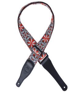 New Double Layer 25MM Jacquard Nylon Bass Guitar Strap Belts With Leather Ends Red Flower3282320