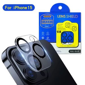 Voltar o protetor de tela da lente da câmera para iPhone 15 Pro Max 11 12 13 14 Plus Protection Film Tempered Glass With Retail Package