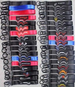 Cell Phone Straps Charms 100pcs car logo motorcycle sport Fashion Wristband keychain Lanyard Hanging Strap Key Rope Key Chain Cl3041780