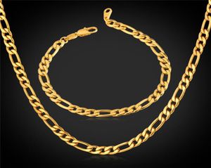 New Trendy Figaro Chain Stainless Steel Necklace Sets 18K Real Gold Plated Chunky NecklaceBracelet Men Jewelry YS2265842956