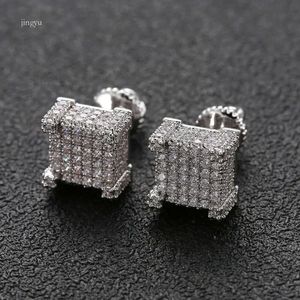 Vanclef Colar Brincos de Hip Hop For Men Gold Sier Iced Out CZ Square Stud E