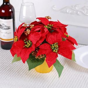 Decorative Flowers Durable Artificial Flower Kids' Gift Idea Realistic Christmas Potted Red Reusable Holiday Decorations For Desktops Xmas