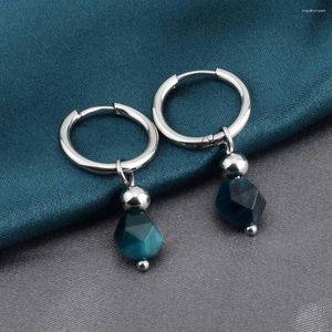 Hoop örhängen ädla enkel blå svart jade horn pärla rostfritt stål för kvinnor öronklipp gåvor män tillbehör