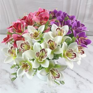 Декоративные цветы 3pcs ткани Cattleya Butterfly Artificial Flower Bouquet для дома