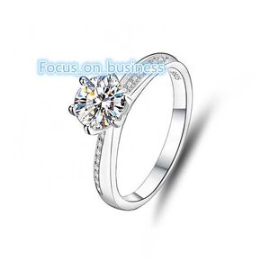 1 CT Ringos de moissanita para mulheres sólidas S925 Sterling Silver 6 Pong Brilliant Round Cut Solitaire criou um anel de moissanita de diamante