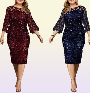 Plus -Size -Kleider Partykleid Ladies Midi Pailletten Mesh Langarm Spitze Elegant Bodycon XL4XL 5xl Abend Frau Sommer 20214281864