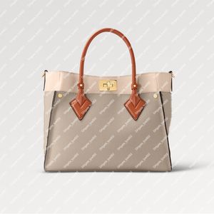 Explosion NEW women's On My Side MM M53825 Galet Grey Twist calfskin tufting Closure system lock perfect everyday bag tote square volume essentials discreetly signed