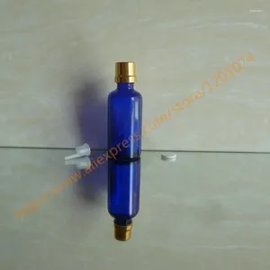 Storage Bottles 50ml Green/Blue/Clear/Brown Shiny Glass Essential Oil Bottle With Gold Aluminum Anti-Theft Cap Plastic Insert. Vial