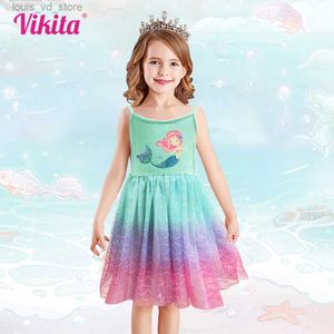 Girl's Dresses VIKITA 2023 Summer Girls Dresses New Mermaid Kids Dress For Girls Sequined Children Birthday Party Vestidos Cartoon Girl Clothes T240415