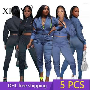 Dwuczęściowe spodnie damskie 5pcs Hurtowe produkty masowe Zestawy spodni kurtki dla kobiet 2 Ostry 2024 Autumn Fashion Sexy Tracksuit Y2K